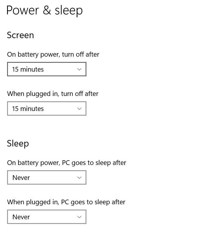 power and sleep settings to save battery life